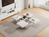 Modern square coffee table with marble look, Centre Tea Table with 4 Sliding Drawers, Coffee End N605P375112W
