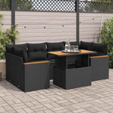 6 Piece Garden Sofa Set with Cushions Black Poly Rattan Acacia 3327450
