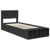Bed Frame with Shelf Manual Black 90 x 200 cm Engineered Wood 3408411