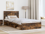 Bed Frame with Mattress Smoked Oak 90 x 200 cm Solid Pine Wood 3409811