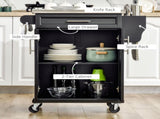 Wooden Kitchen Island on Wheels, Serving Cart Storage Trolley with Stainless Steel Top, Drawer, Side T3398P329446