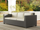 3 Seater Rattan Sofa All-Weather Wicker Weave Metal Frame Chair with Fire Resistant Cushio-Cream T3398P323866