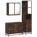 ZNTS 3 Piece Bathroom Furniture Set Brown Oak Engineered Wood 3301144