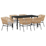 Garden Dining Set with Cushion 7 pcs Brown Powder-Coated Steel 3380929
