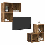TV Cabinet Set Wall-mounted 4 pcs Old Wood Engineered Wood 3393288