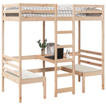 ZNTS Loft Bed Frame with Desk and Chairs 90x190cm Solid Wood Pine 3308559