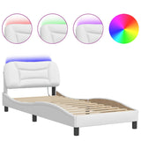 ZNTS Bed Frame with LED without Mattress White 90x190 cm Single 3213900