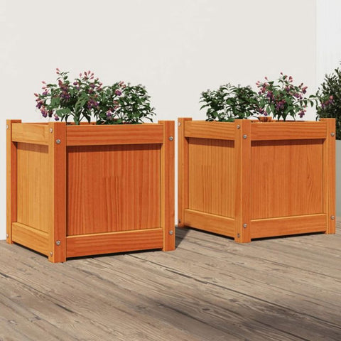Garden Planters 2 pcs Wax Brown Solid Wood Pine 837409