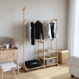 Clothes Rack with Shelves and Wheels 100x38x175.5 cm Bamboo 4008919