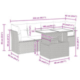 5 Piece Garden Sofa Set with Cushions Black Poly Rattan Acacia 3326088