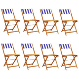 Folding Garden Chairs 8 pcs Blue and White Fabric and Solid Wood 3214627