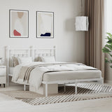Bed Frame White Powder-Coated Steel Double Bed Frame 353586