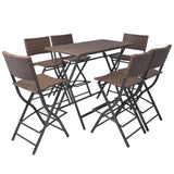 7 Piece Folding Outdoor Dining Set Steel Poly Rattan Brown 42877