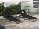 Outdoor Foldable Sun Lounger Set of 2, 4 Level Adjustable Backrest Reclining Sun Lounger Chair with T3398P325281