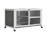 Wooden Rabbit Hutch Indoor with Wheels, Openable Roof, 91.5 x 53.3 x 73 cm, Grey T3398P375353