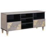 TV Cabinet with Drawer Grey 100 x 33 x 46 cm Solid Mango Wood 4018790