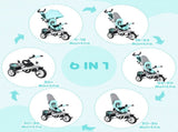 6 in 1 Kids Trike with Parent Handle, Canopy, 5-point Safety Belt, Storage, Footrest, Brake, for 1-5 T3398P348144
