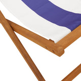 Folding Beach Chair Blue and White Solid Wood Eucalyptus and Fabric 366567