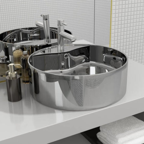 Wash Basin with Overflow 46.5x15.5 cm Ceramic Silver 143865