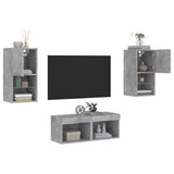 4 Piece TV Wall Cabinets with LED Lights Concrete Grey 3216572