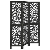 Room Divider 3 Panels Black Solid Wood Paulownia 358749