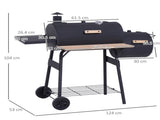 Portable Charcoal BBQ Grill, Cold-rolled Steel, Solid Wood, 104H x 124L x53W cm-Black T3398P314732