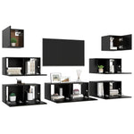 ZNTS 7 Piece TV Cabinet Set Black Engineered Wood 3078817