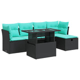 6 Piece Garden Sofa Set with Cushions Black Poly Rattan Acacia 3326138