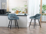 Bar Stools Set of 2, Velvet-Touch Fabric Counter Height Bar Chairs, Kitchen Stools with Steel Legs T3398P344123