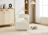 065 Chenille Fabric Accent Chair Armchair With Fabric Covered Wooden 360&deg Swivel Base, White W1397P388512