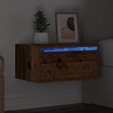 ZNTS Wall-mounted Bedside Cabinet with LED Lights Old Wood 860225