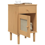 ZNTS Bedside Cabinet SENJA Rattan Look Brown 40x35x65 cm Solid Wood Pine 358013