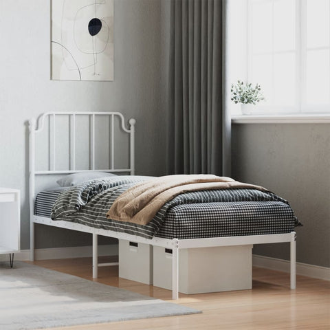 Metal Bed Frame without Mattress with Headboard White 80x200cm 373927