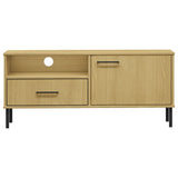 TV Cabinet with Metal Legs Brown Solid Wood Pine OSLO 351021