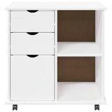 Rolling Cabinet White 63.5 x 39 x 65.5 cm Solid Pine Wood 42028381