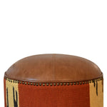 Durrie & Leather Mixed Footstool IN1850