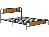 4.8ft Double Bed Frame with Industrial Wood Headboard, Steel Slat Support and 25.5cm Underbed T3398P328302