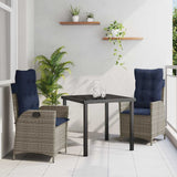 Garden Dining Set with Cushion 3 pcs Grey and Black Rattan 3380575