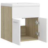 Sink Cabinet with Built-in Basin White and Sonoma Oak Engineered Wood 3070816