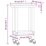 Kitchen Work Table with Wheels 55x30x85 cm Stainless Steel 376459
