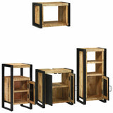 Bathroom Furniture Set 4 pcs Brown and Black Solid Mango Wood 3305672