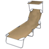 Folding Sun Lounger with Canopy Steel Taupe 44292