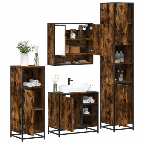 ZNTS 4 Piece Bathroom Furniture Set Smoked Oak Engineered Wood 3301237