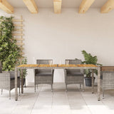 Garden Table with Acacia Wood Top Grey 190x90x75 cm Poly Rattan 365542