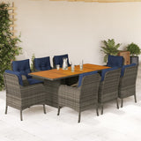 9 Piece Garden Dining Set with Cushions Grey Poly Rattan 3211905