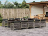 11 Piece Garden Dining Set with Cushions Grey Poly Rattan 3210752