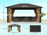 3.6 x 3 m Aluminium Hardtop Gazebo, with Accessories - Brown T3398P315896