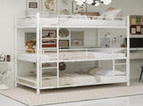 White three-tier reinforced iron high-low bed with three-person metal frame, space-saving bunk bed W3987P434166