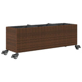 Garden Planter with Wheels and 3 Pots Brown 107x32x38 cm Poly Rattan 366420