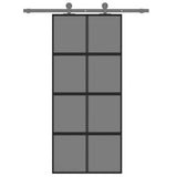 Sliding Door Black 90x205 cm Tempered Glass and Aluminium 155226